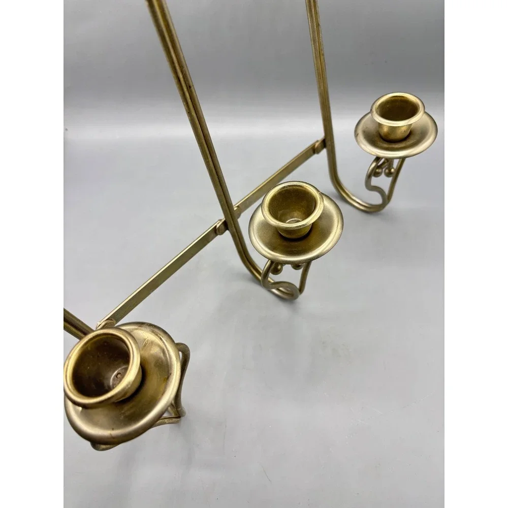 Vintage Brass Triple Wall Sconce Adjustable Folding Scroll Heart Candle Holder
